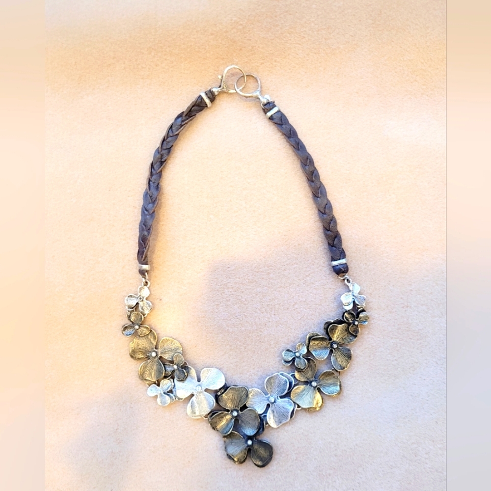 Silver floral statement necklace